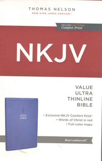 NKJV Holy Bible, Value Ultra Thinline Bible, Comfort Print Blue