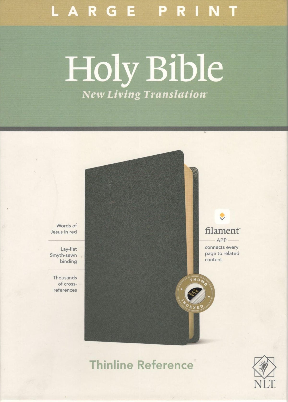 NLT Large-Print Thinline Reference Bible | Filament Enabled Edition | Genuine Black Leather | Indexed
