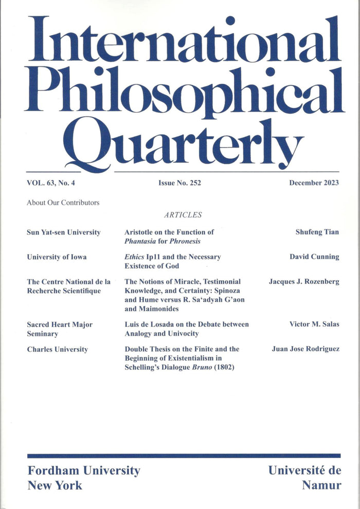 International Philosophical Quarterly | Vol.63 No.4 | Issue No. 252 | Dec. 2023