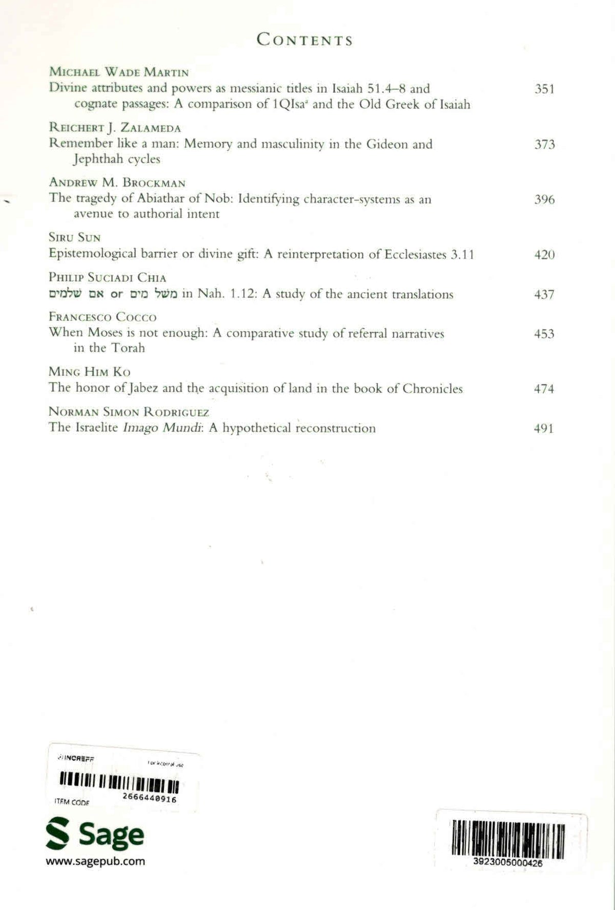 Journal for the Study of the Old Testament | Vol. 50.4 | June 2026
