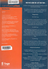 Transformation: An International Journal of Holistic Mission Studies  | Vol. 43 | No.1| 2026