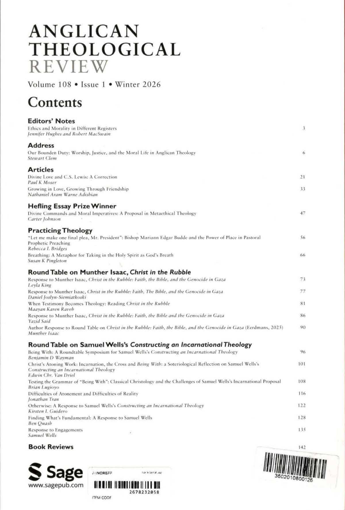 Anglican Theological Review | Vol.108 | No. 1 | Winter 2026