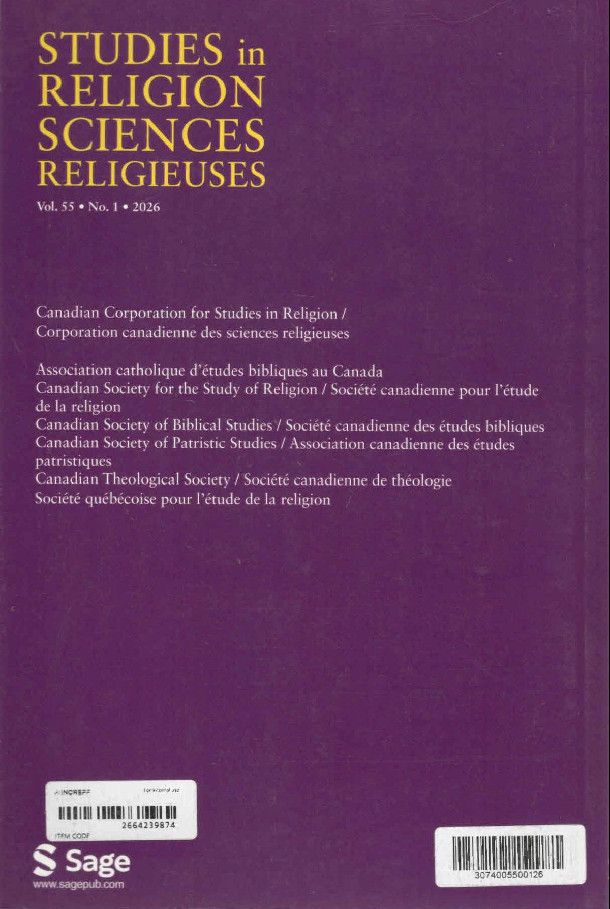 Studies in Religion / Sciences Religieuses  | Vol. 55 No. 1 | 2026