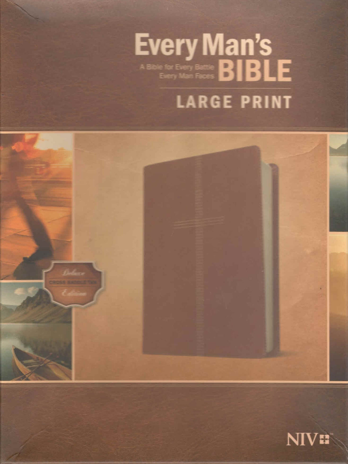 NIV Every Man's Bible, Large Print , Deluxe Cross Saddle Tan