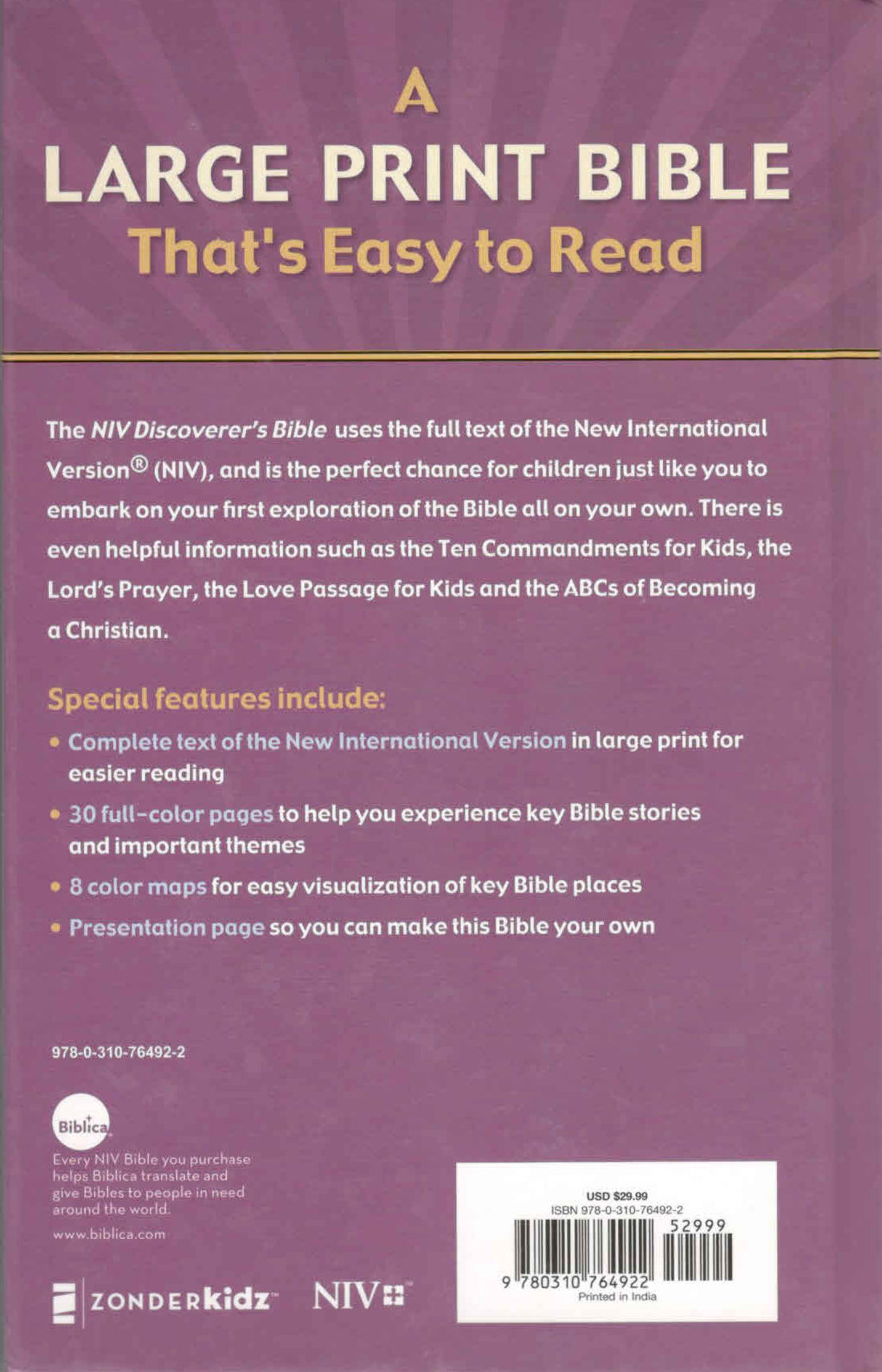 NIV : Discoverer's Bible, Large Print for Kids