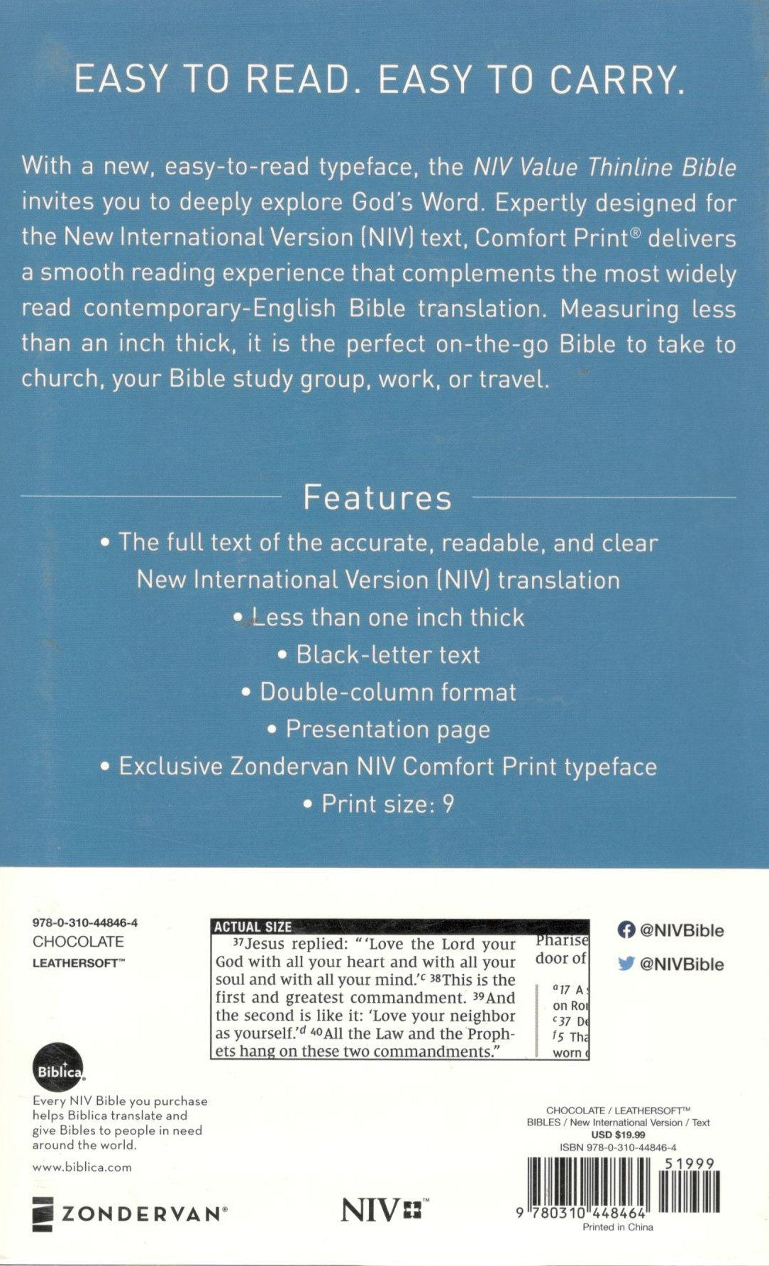 NIV: Value Thinline Bible (Brown)