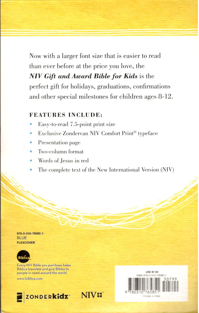 NIV : Gift and Award Bible for Kids | Comfort Print | Blue