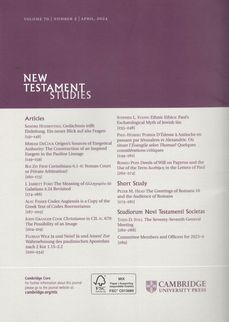 New Testament Studies | Vol. 70 No.2 | April 2024