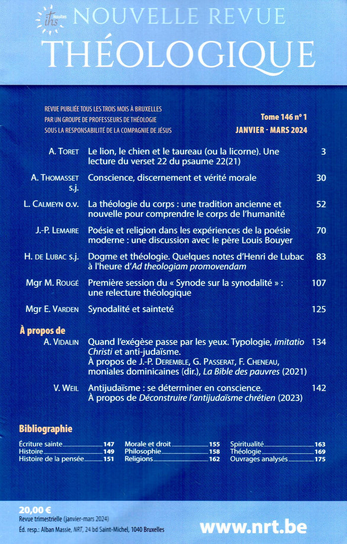 Nouvelle Revue : Theologique | Jan-Mar 2024