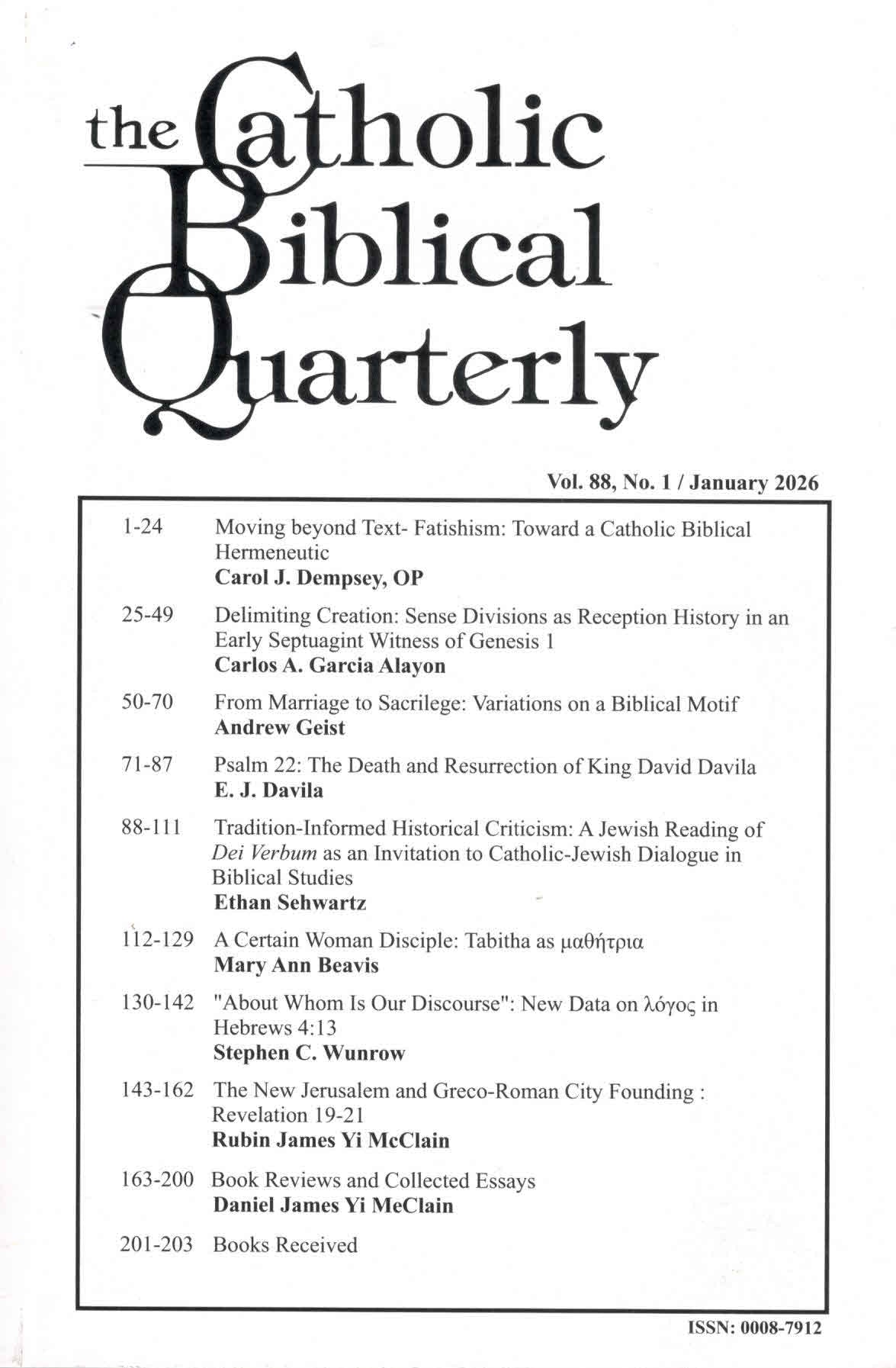 Catholic Biblical Quarterly | Vol. 88 | No. 1 | January 2026