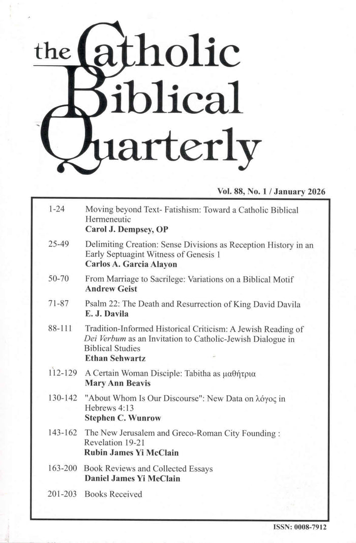 Catholic Biblical Quarterly | Vol. 88 | No. 1 | January 2026