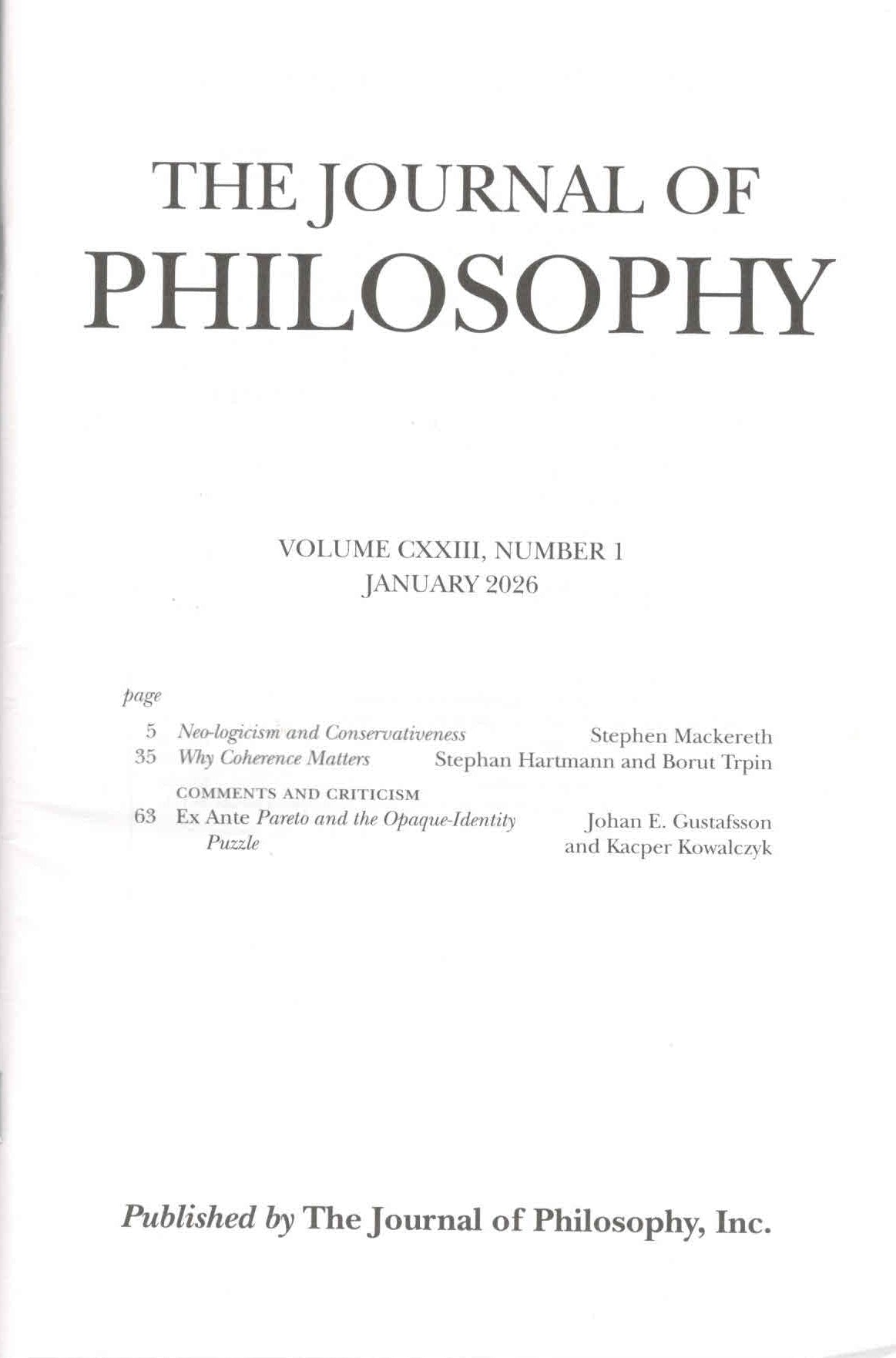 Journal of Philosophy | Vol. CXXIII | No. 01 | January 2026